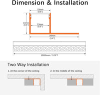 AC04 Plaster-In Drywall Trimless Recessed Track Aluminum Channel 3.3FT/1M and 6.6FT/2M a For Max 13mm LED Strip Lights Pack of 10