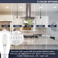 E26 ST19 4.5W Filament 12-Pack 120V Line Voltage 5CCT 2700K/3000K/3500K/4000K/5000K Bulbs Package Dimmable CRI90 Energy Saving High Voltage Medium Base Light Bulb