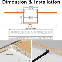 AC04 Plaster-In Drywall Trimless Recessed Track Aluminum Channel 3.3FT/1M and 6.6FT/2M a For Max 13mm LED Strip Lights Pack of 10