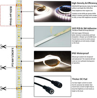 SL15 Ultra Bright Single-Color 3000K/4000K/5000K LED Dimmable Strip Light, 7.31W/ft 16.4ft SMD 2835 Strip Lights IP65 Waterproof Low Voltage 10mm DC24V Super Bright Tape Light