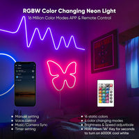 SLNR15 Dotless Neon RGB + Warm White 2800K or Cool White 6000K LED Strip Light Remote and Wi-Fi App Control DC24V IP65 Outdoor Rated Dimmable Silicone Strip Light Screws, Mounting Clips, End Cap, Screws, Remote Control and Controller with Power Cable
