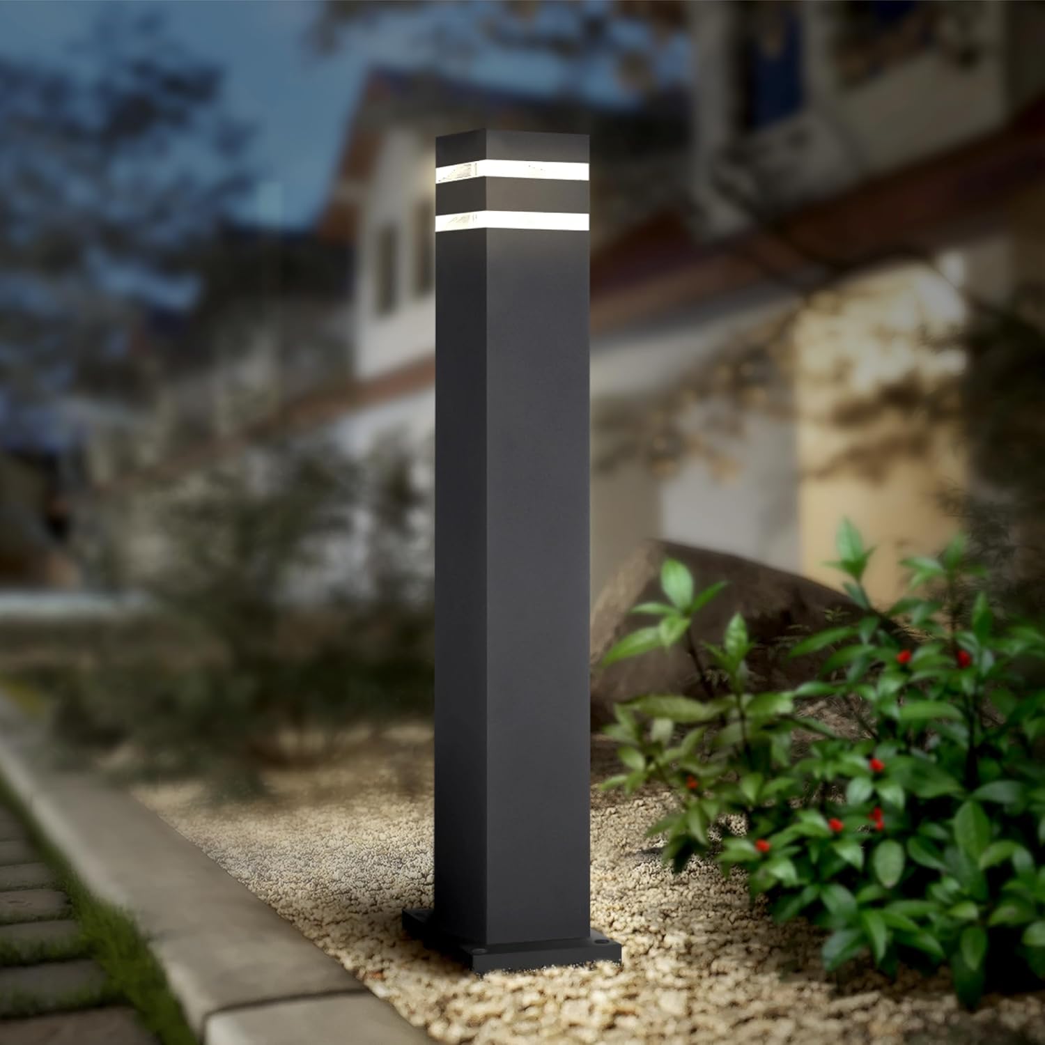 BPLA10 24" 120V Line Voltage E26 Socket Black Aluminum Square Bollard Path Light Outdoor Lighting