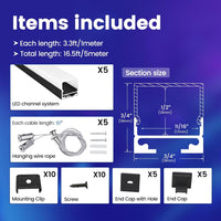 AC15 Spotless Aluminum Channel with Hanging Wire 3.3FT/1M For Max 17mm Width LED Strip Lights Pack of 5 and 10