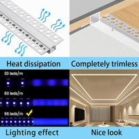 AC04 Plaster-In Drywall Trimless Recessed Track Aluminum Channel 3.3FT/1M and 6.6FT/2M a For Max 13mm LED Strip Lights Pack of 10