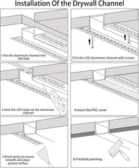 AC04 Plaster-In Drywall Trimless Recessed Track Aluminum Channel 3.3FT/1M and 6.6FT/2M a For Max 13mm LED Strip Lights Pack of 10