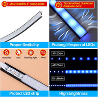 AC12 U-Shaped Rectangular Flexible Black and Silver Finish Aluminum Channel with Frosted Plastic Cover 3.3FT/1M For Max 12mm Width LED Strip Lights Pack of 6/10/20