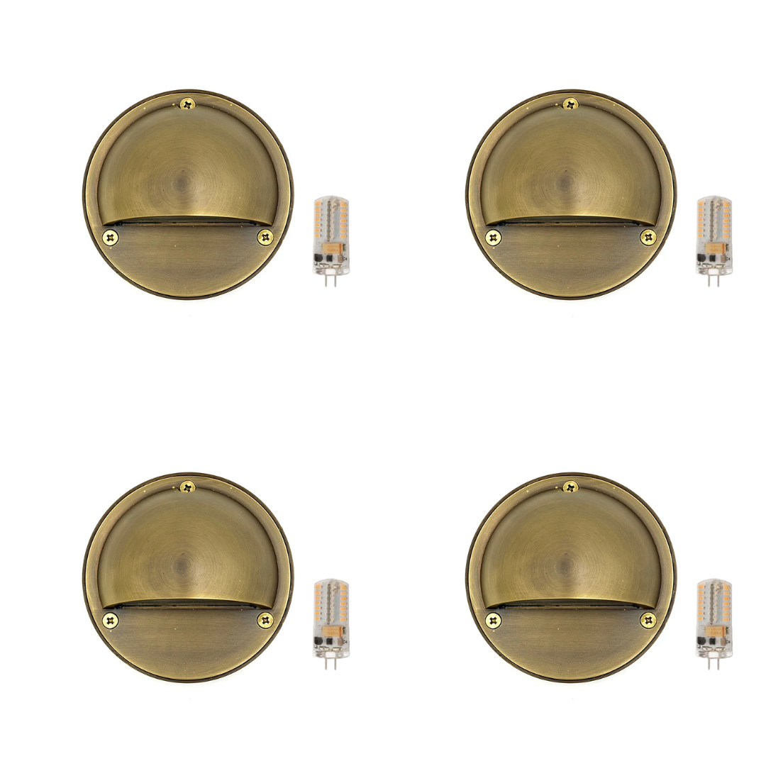 Outdoor Landscape Lighting LED 12V Low Voltage STBP06 Rein Cast Brass Round Half Moon 4x/8x/12x G4 2W Dimmable 2700K Package Step Deck Light Low Voltage Outdoor Landscape Lighting Antique Brass 4 Pack