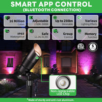 ALSR04 RGB+2700K-5000K LED Landscape Spotlights Package, 5W Low Voltage 12V Cast Aluminum Directional Outdoor Landscape Lighting IP65 Waterproof