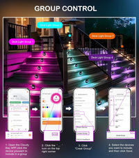 DLRA03 6 Pack 3W RGBCW Color Changing 2700K-6500K Round Waterproof LED Stairs Half Moon Deck Light Fixture