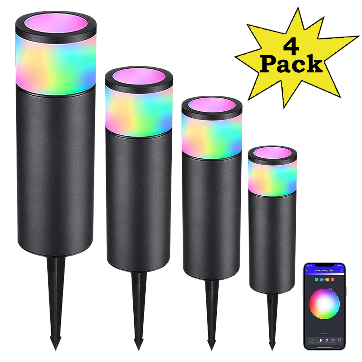 ALSR03 8-Pack RGB LED Landscape Spot Lights Package, 12W Low