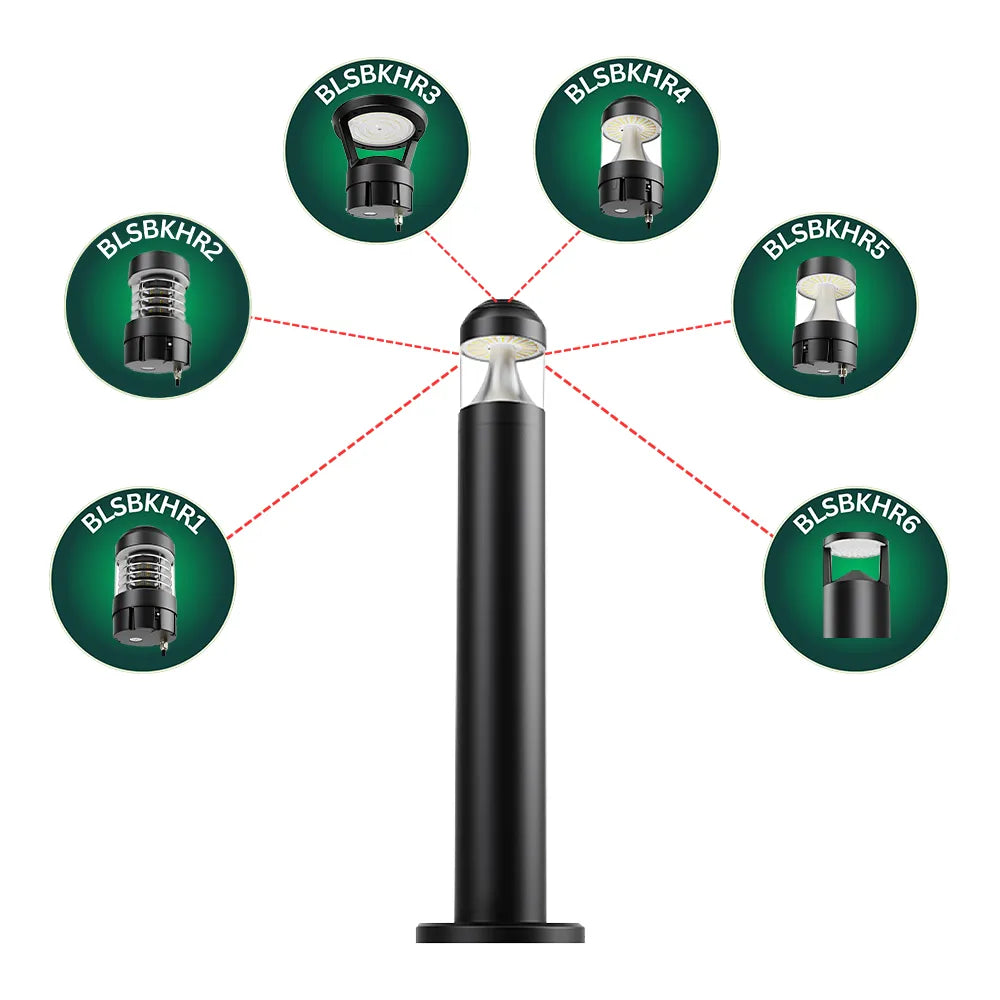 Outdoor Landscape Lighting LED 12V Low Voltage BLSBKHR 42" Black Round 120V Line Voltage Aluminum Bollard Lights Adjustable 14W/19W24W 5CCT 2700K/3000K/3500K/4000K/5000K 140LM/W Commercial Outdoor Bollard Path Light with Dusk to Dawn Photocell IP65 Waterproof