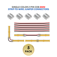 5-Pack SLD 2-Pin Low-Voltage for Single-Color COB Dotless Strip Light Connectors 5mm, 8mm and 10mm