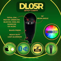 DL05R Total 31W RGBCW Cast Aluminum 12V AC/DC Low Voltage Integrated LED Smooth Bullet Directional Outdoor Spotlight IP65