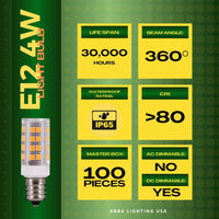 E12 4W SMD 12V Low Voltage LED Light Bulbs Dimmable Energy Saving Light Bulb