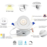 LED Canless Recessed Light 4x/8x/12x Package 9W 4 inch Gimbal 5CCT Dimmable Adjustable Directional Retrofit Eyeball Lighting with Jbox ETL Rated