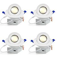 LED Canless Recessed Light 4x/8x/12x Package 9W 4 inch Gimbal 5CCT Dimmable Adjustable Directional Retrofit Eyeball Lighting with Jbox ETL Rated