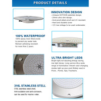 PL54 Pool and Spa RGB/RGBW Color Changing 12V Stainless Steel Low Voltage Light IP68