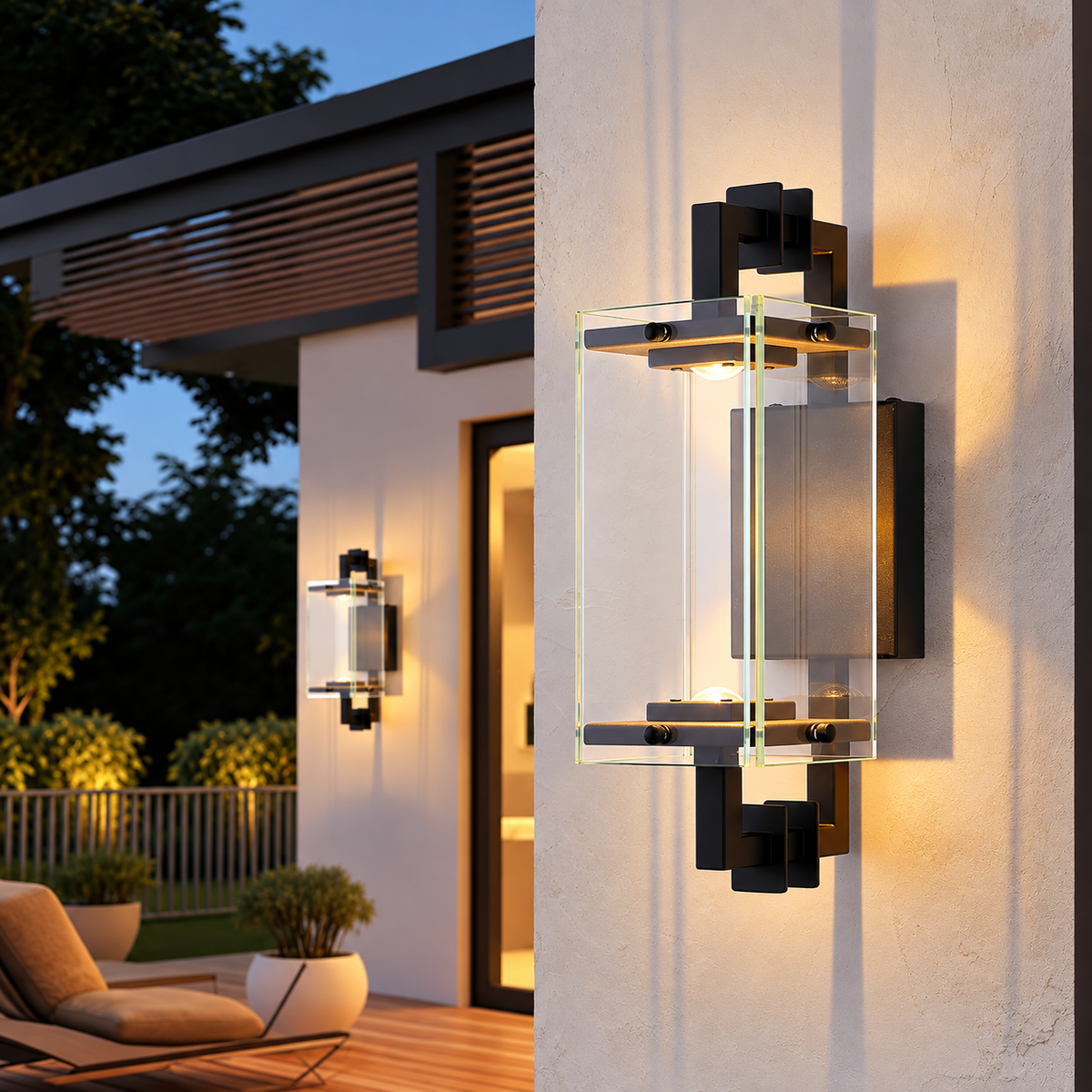 Outdoor Landscape Lighting LED 12V Low Voltage SCH22 Clear Tempered Glass Outdoor Wall Sconce Light 120V Line Voltage