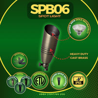 SPB06 Cast Brass 12V Low Voltage LED Outdoor Landscape Spotlight
