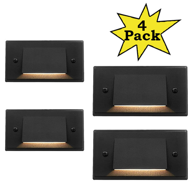 STLA05 4-Pack 3W Slim Black Low Voltage 2700K Warm White Integrated LED Outdoor Step Lights Package, 12V LED Deck Lights Landscape Lights