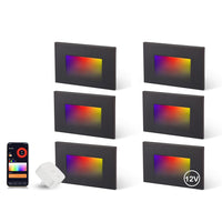 STRA07 6 Pack 3W RGBCW Color Changing 2700K-6500K Rectangular Waterproof Horizontal LED Stairs Step Light Fixture