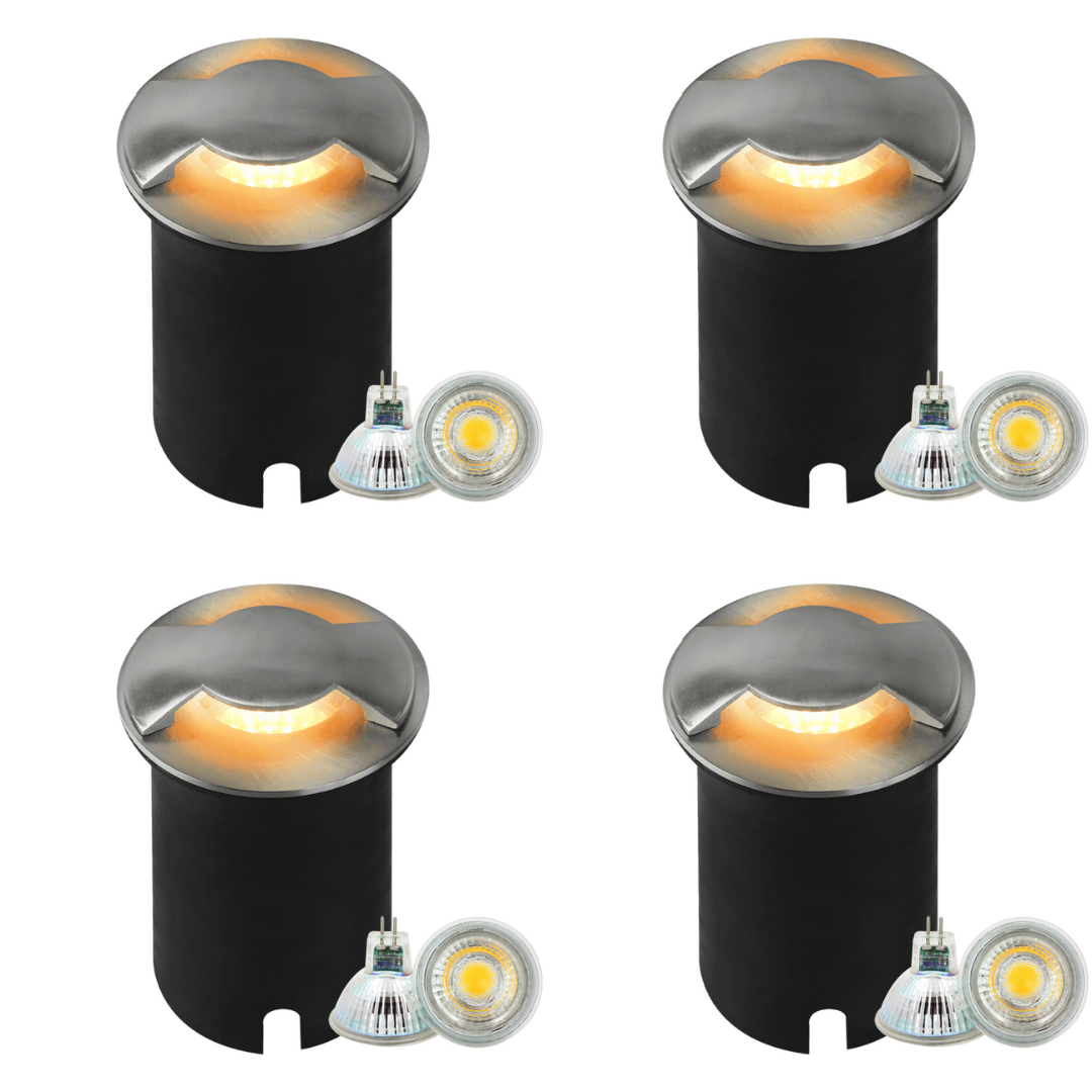 UNS04 4x/8x/12x Package Stainless Steel Bi Directional Two Slit In-Ground 12V Low Voltage LED In Ground Landscape Lighting with 5W 3000K Bulb