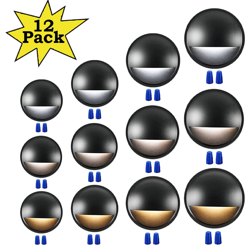 Outdoor Landscape Lighting LED 12V Low Voltage DLAC02 12-Pack 3CCT 3W Black Low Voltage LED Outdoor Half Moon Deck Lights Package, 12V-24V LED Step Patio Landscape Lights