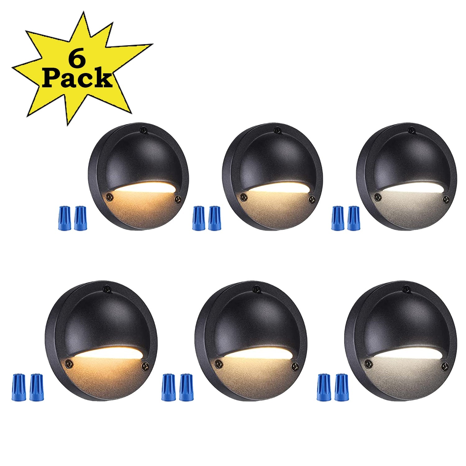 Outdoor Landscape Lighting LED 12V Low Voltage DLA03 6-Pack Black 2.5W 3CCT Low Voltage 3000K Warm White Integrated LED Outdoor Half Moon Aluminum Deck Lights Package, 12V LED Step Fence Landscape Lights