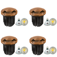 UNB09 4x/8x/12x Package Cast Brass Round Mono-Directional 12V Low Voltage LED In-ground Light with 5W 3000K Bulb