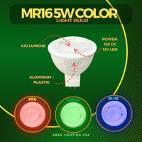 Outdoor Landscape Lighting LED 12V Low Voltage Single Color MR16 5W Red, Green, or Blue Energy Saving Waterproof 12V Low Voltage Outdoor LED Light Bulb