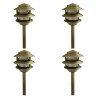 PLB22 4x/8x/12x Package Cast Brass Pagoda LED 12V Low Voltage Pathway Outdoor Lighting Landscape Fixture with G4 3W 3000K Bulb - Natural Brass / 4 Pack