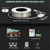 SLNR17 Dotted Neon RGBIC+CCT LED Strip Light 110V IP65 Outdoor Rated Dimmable High Voltage Flexible Rope Light , Mounting Clips, End Cap, Screws, Remote Control and Power Supply