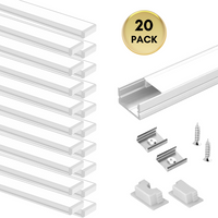 AC10 U-Shaped Aluminum Channel with Plastic or Silicone Diffuser Cover 3.3FT/1M For Max 13mm Width LED Strip Lights Pack of 6/10/20