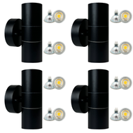 SCS06 4x/8x/12x Package LED Stainless Steel Cylinder Up Down Light 2 Directional Sconce Lighting with 12V Low Voltage 5W 3000K Bulb - Black / 4 Pack