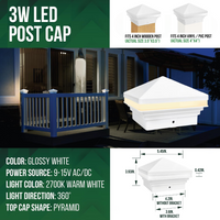 CPL04 Modern Pyramid-Top 12V AC/DC Low Voltage 3W 2700K/3000K 150 Lumens LED Post Cap Light for 3.5x3.5 or 4x4 Posts IP65 Waterproof