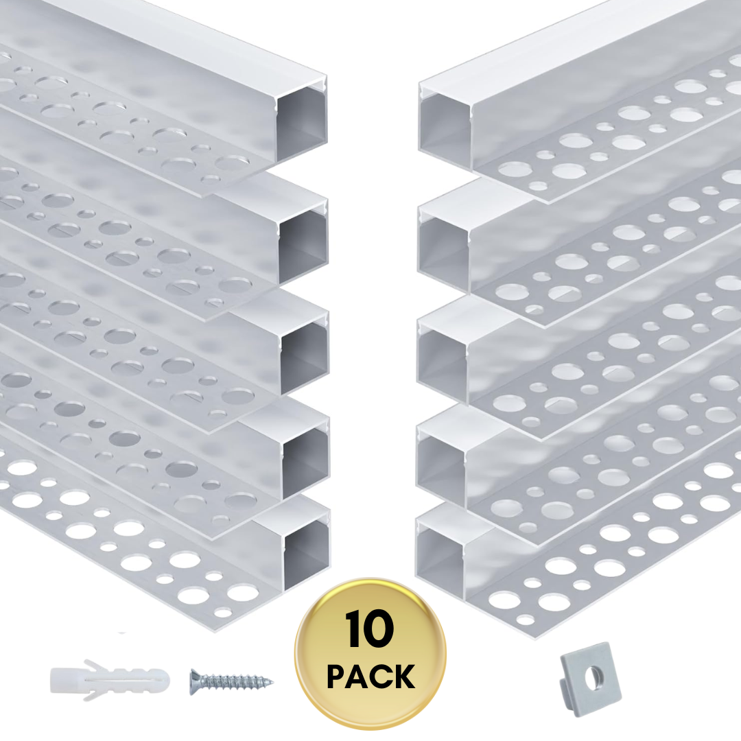 Plaster-In Drywall Trimless Recessed Track Aluminum Channel 3.3FT/1M and 6.6FT/2M a For Max 13mm LED Strip Lights Pack of 10