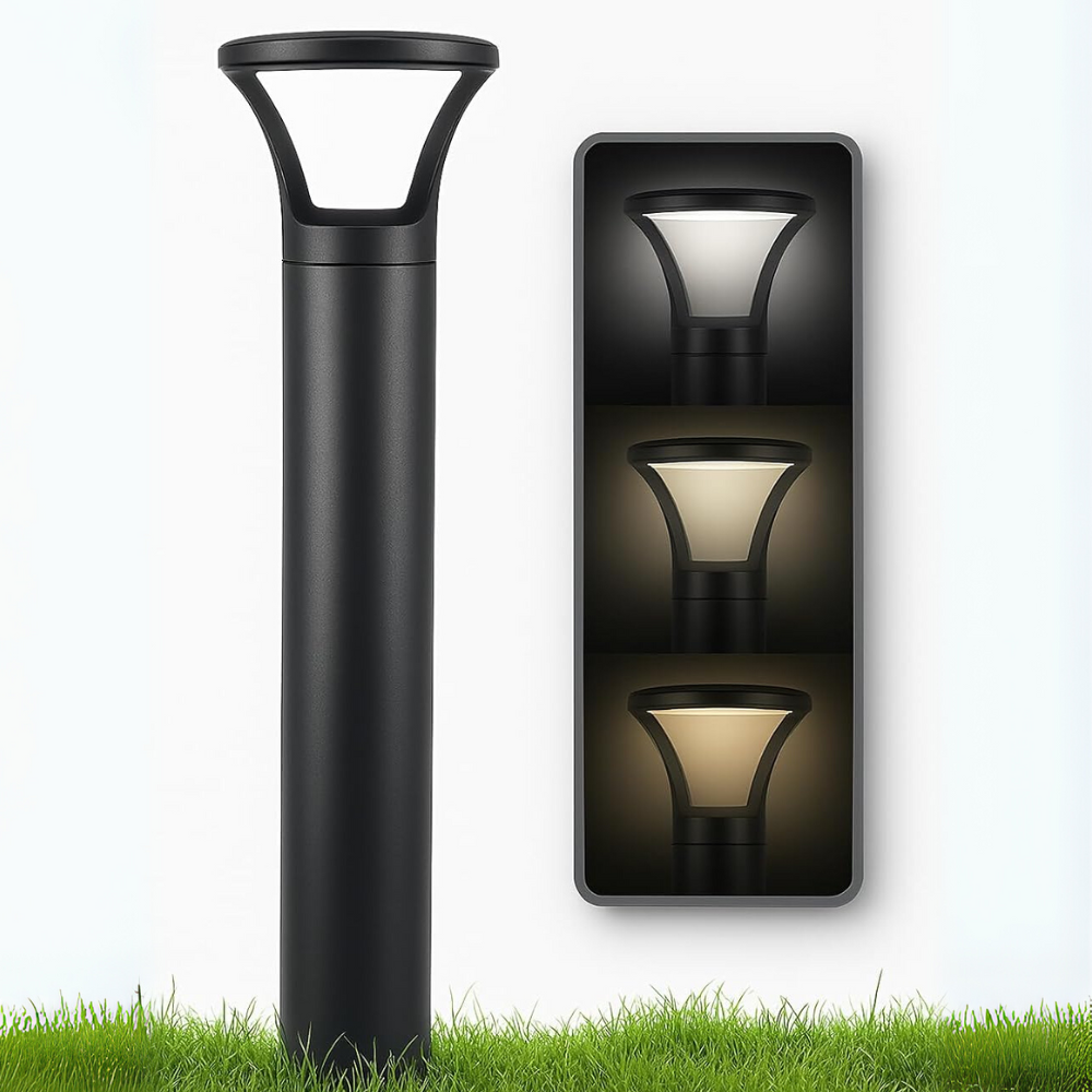 BPLA07 39" 120V Tunable 10W/18W/25W 3000K/4000K/5000K 3CCT Black Aluminum Round-Top Bollard Light Line Voltage Commercial Bollard Path Light Outdoor Lighting