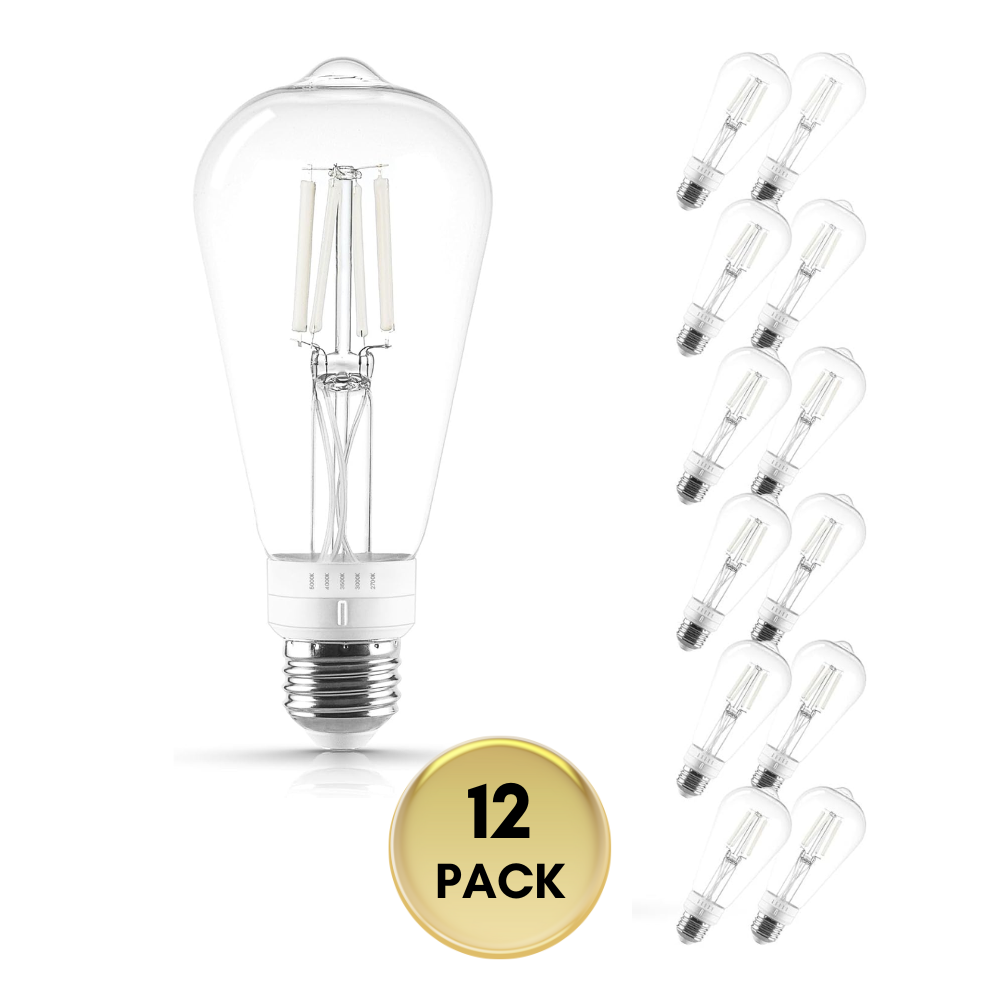E26 ST19 4.5W Filament 12-Pack 120V Line Voltage 5CCT 2700K/3000K/3500K/4000K/5000K Bulbs Package Dimmable CRI90 Energy Saving High Voltage Medium Base Light Bulb