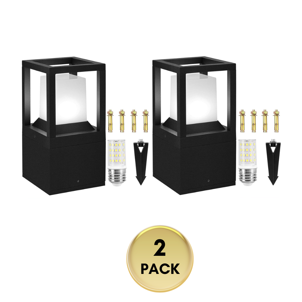 Outdoor Landscape Lighting LED 12V Low Voltage CPLA11 Outdoor Aluminum Post Lantern Light with Spike and Bolted Mount Base with Replaceable 5W 5000K E26 Bulb Low Voltage AC/DC 12V IP65 Waterproof 2 Pack