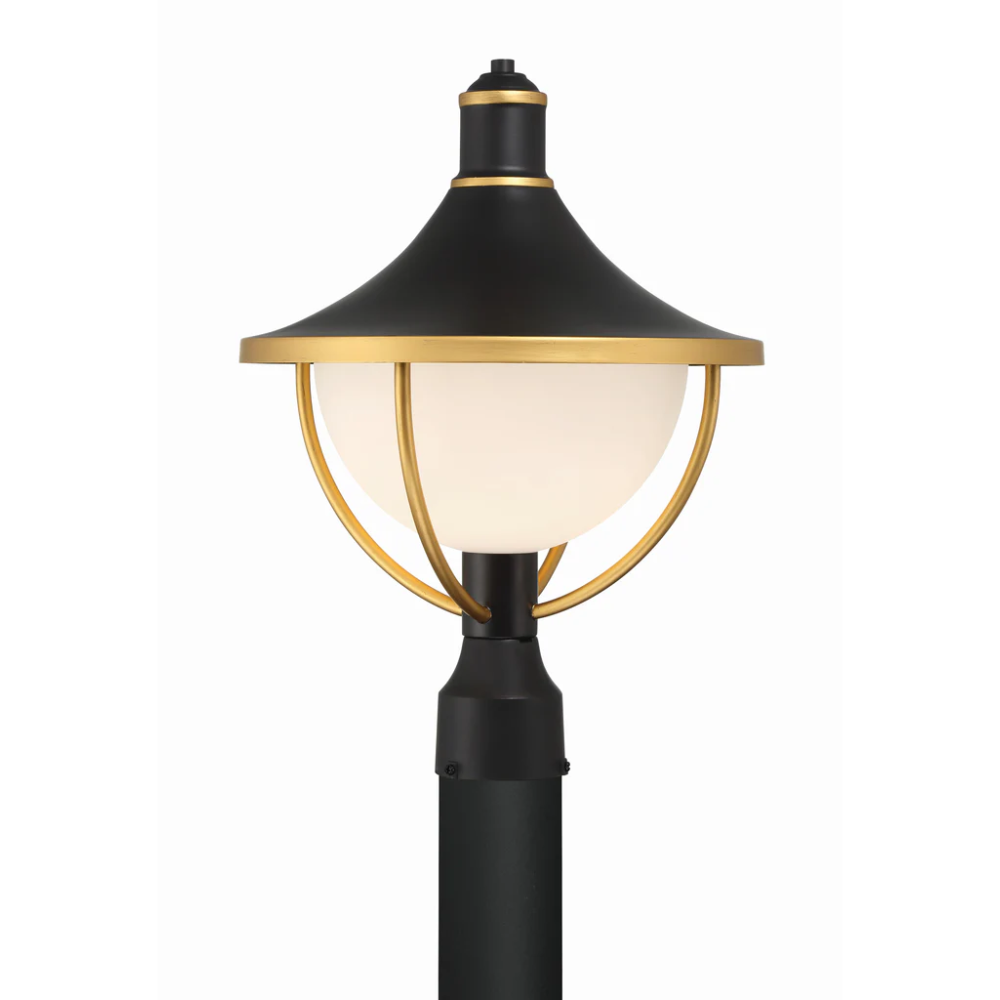 Atlas 1 Light Outdoor Post Light 13.5"x18.5" Stainless Steel and Glass Matte Black with Textured Gold Finish 120V 1 E26 Medium Base LED Bulb Sockets Casual Farmhouse Lantern for Patio, Garden, Exterior Posts