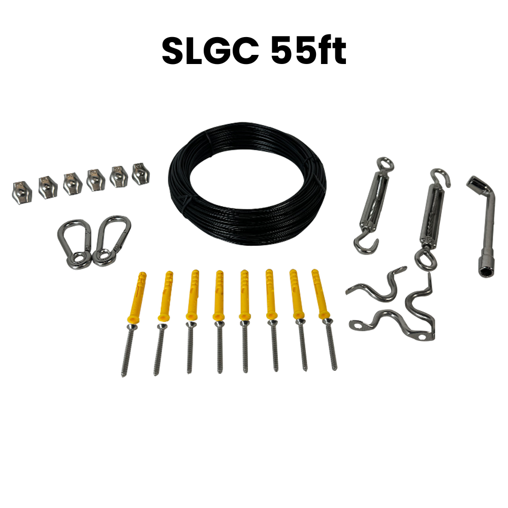 SLGC01 String Light Galvanized Cable Kit 55ft and 111ft, Nylon Coated