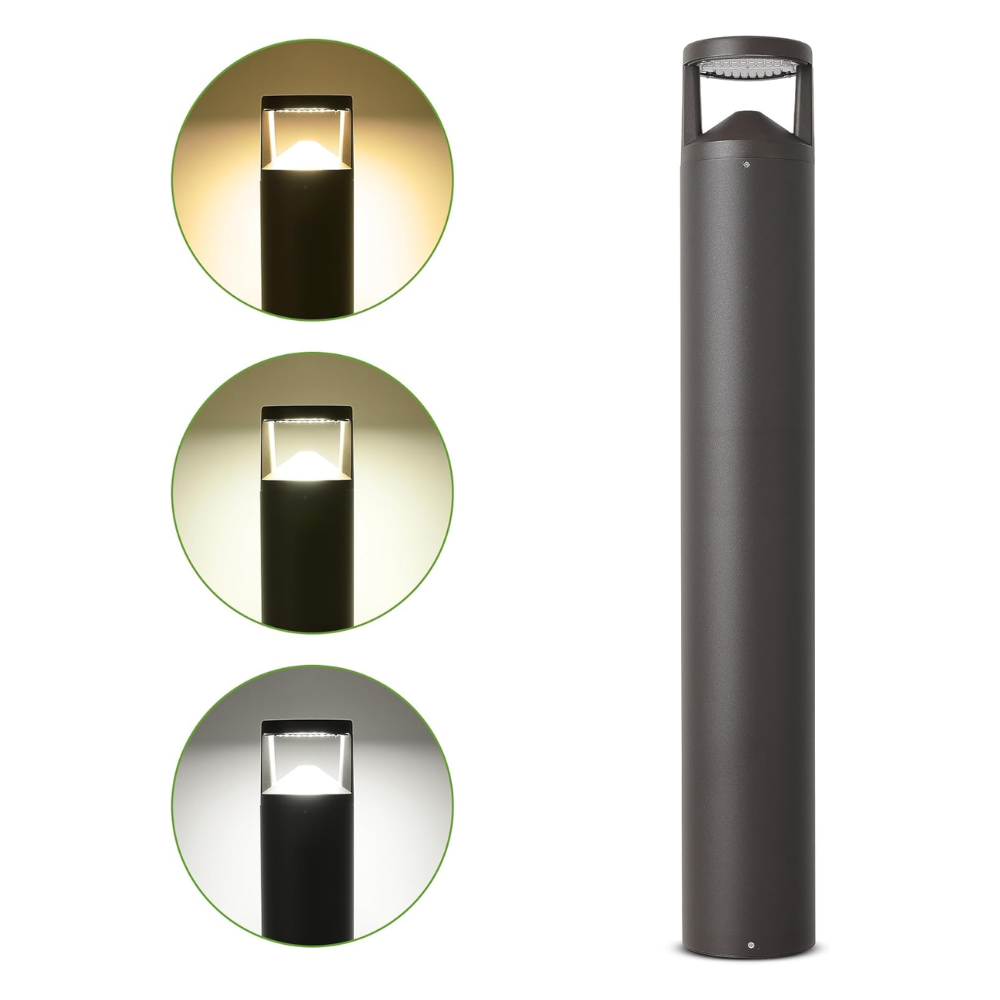 BPLA08 42" 120V 24W 3CCT 3000K/4000K/5000K Black Aluminum Round-Top Bollard Light Line Voltage Commercial Bollard Path Light Outdoor Lighting