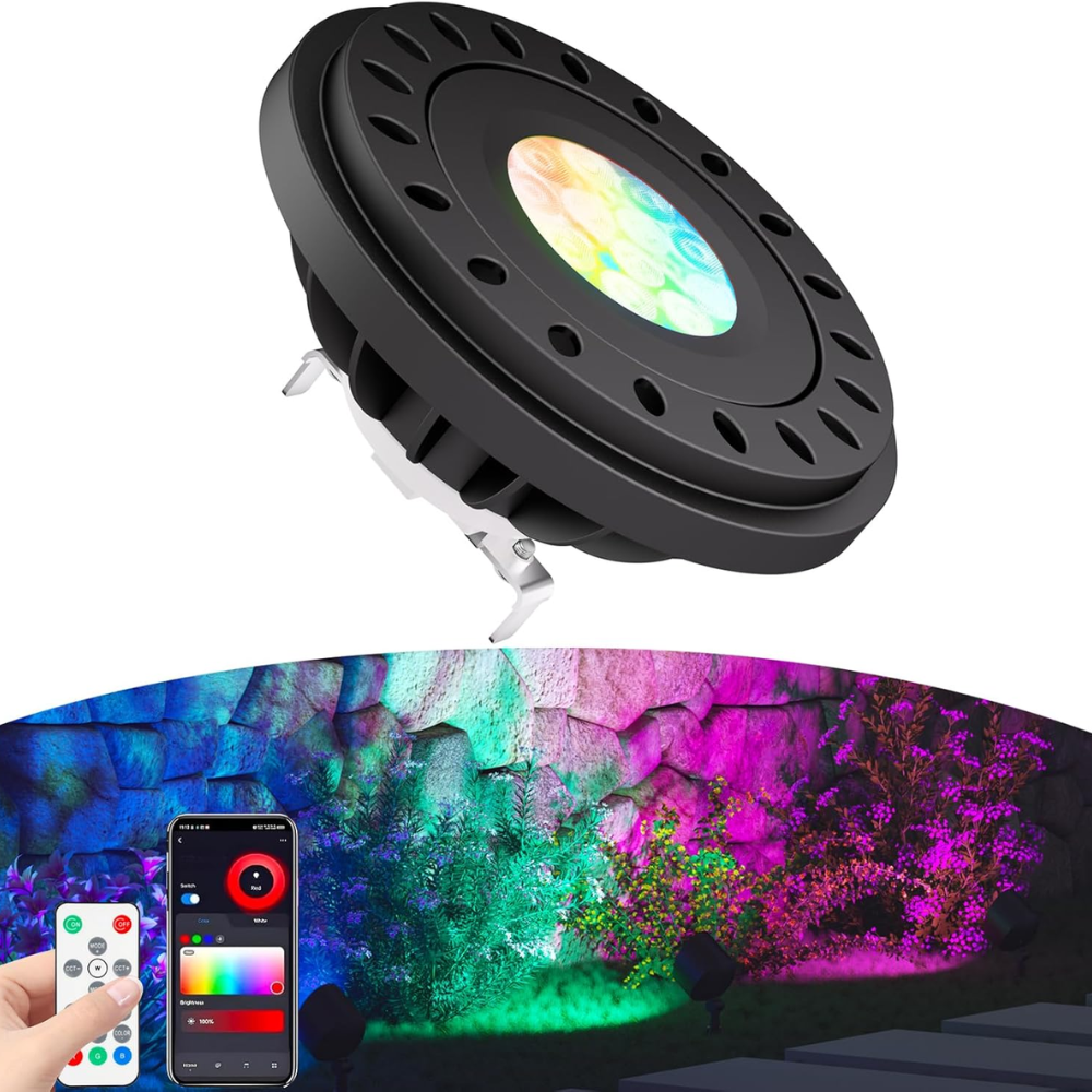 PAR36 7W LED RGB+CCT Tunable 2700K to 6500K, Remote and App Controlled, Dimmable, IP67 waterproof Low Voltage Bulbs