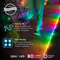 SLNR07 Dotless COB Smart Wi-Fi RGB Neon LED Strip Light 120V IP67 Outdoor Rated Dimmable High Voltage Silicone Strip Light with Mounting Clips, Screws, Power Adapter and Remote Control