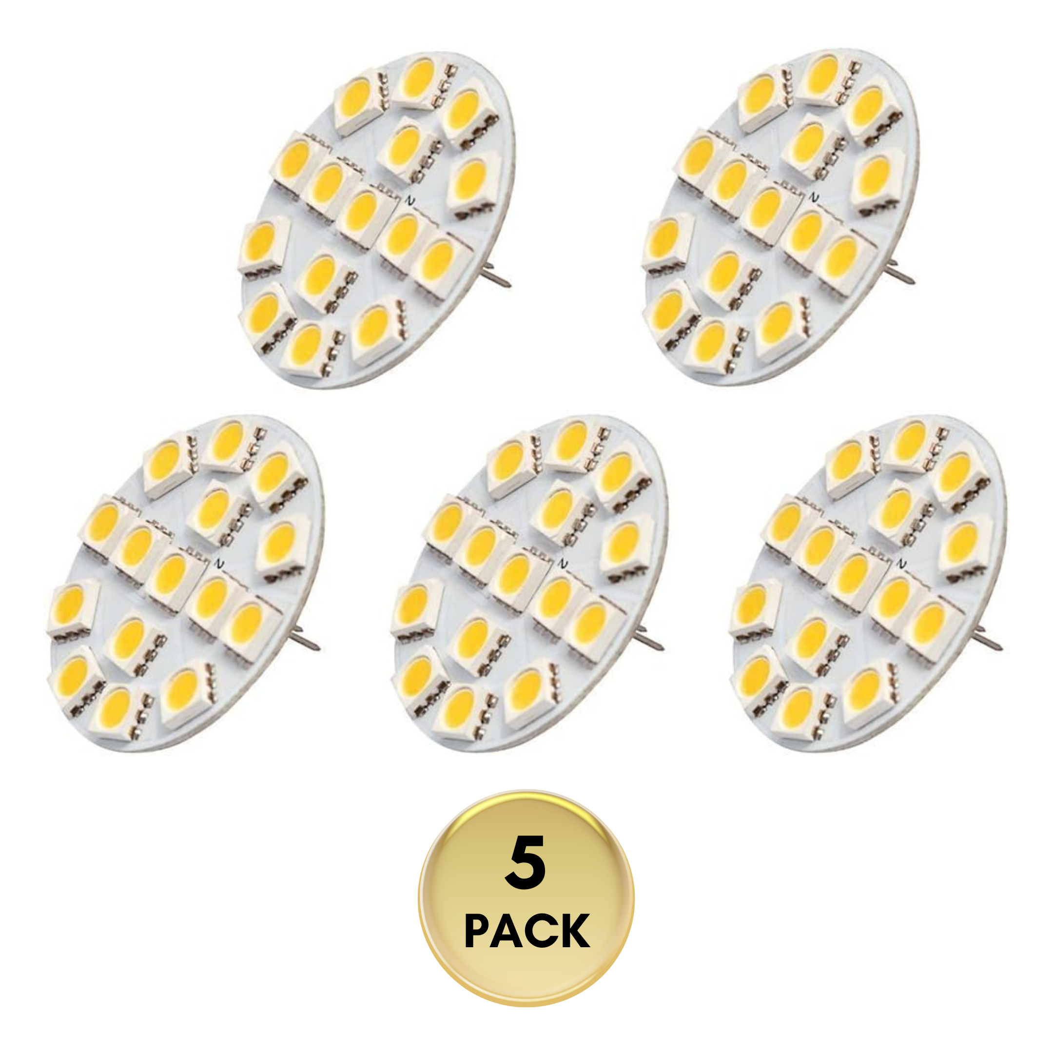 G4 5-Pack 1W and 3W 300LM 3000K Non-Dimmable SMD Standard Back-Pin Flat LED Light Bulb 12V 180° Bulb Energy Efficient