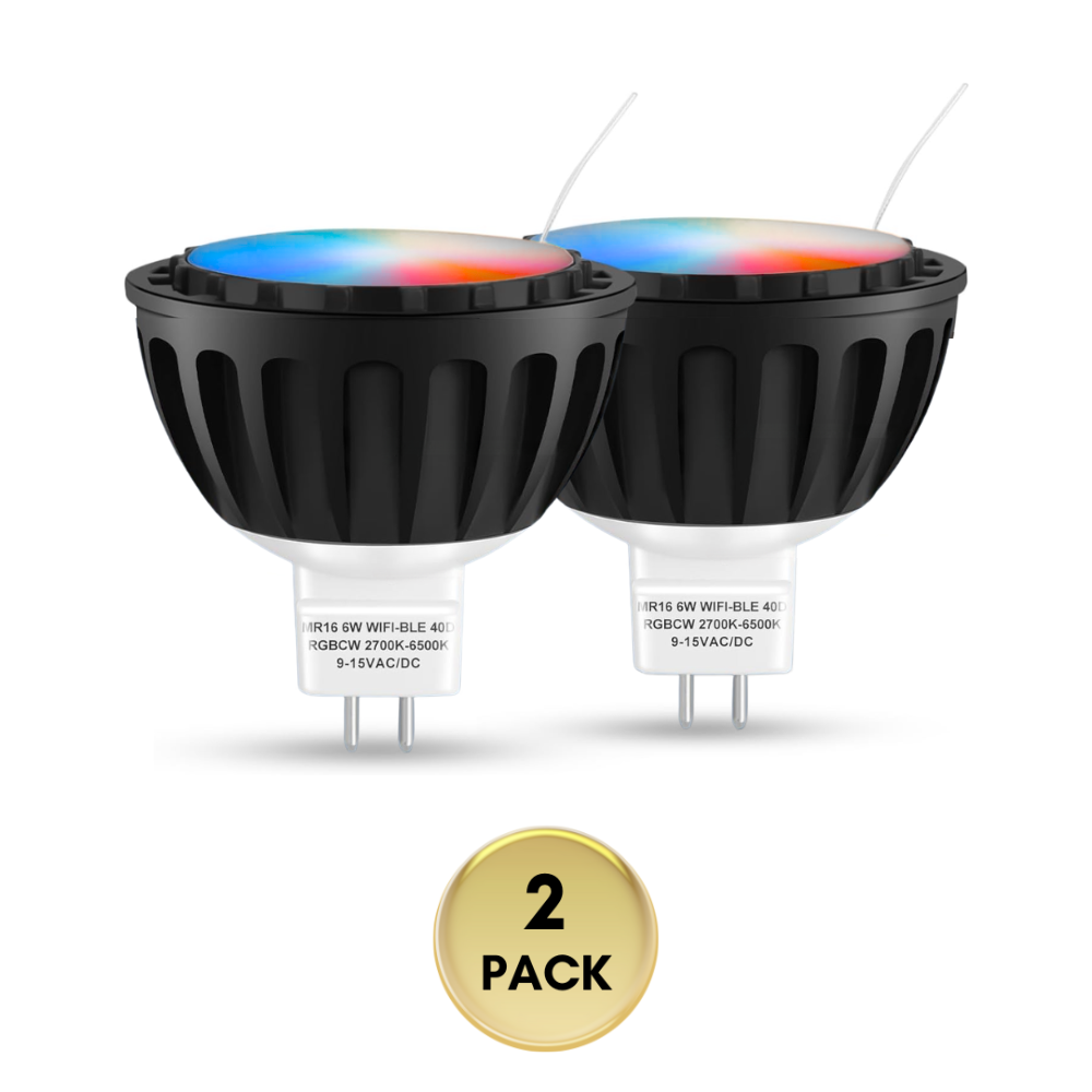 RGBCW MR16 6W Smart WIFI Bluetooth Control LED Light Bulb 2 and 6 Pack, Energy Saving RGBCW Color Changing 2700K-6500K 12V Outdoor LED Bulb Compatible with Alexa and Google Assistant