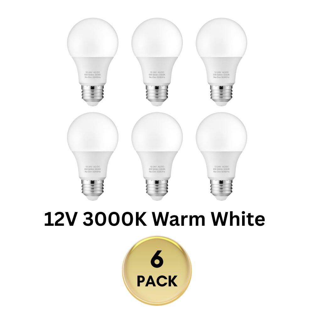 E26 6W 12V-24V 3000K/5000K 600LM AC/DC LED Shatterproof Bulbs 6-Pack Non-Dimmable Energy Saving Low Voltage Light Bulb