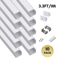 U-Shaped Square Aluminum Channel 3.3FT/1M and 6.6FT/2M For Max 16mm LED Strip Lights Pack of 10 and 20