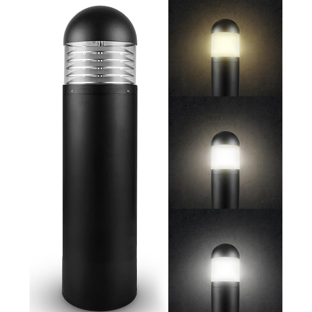 BPLA06 25" 120V 10W 3000K/4000K/5000K 3CCT 1000LM Black Aluminum Round-Top Bollard Light Line Voltage Commercial Bollard Path Light Outdoor Lighting