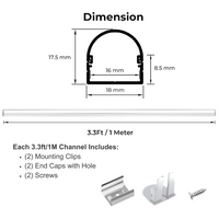 AC09 U-Shaped Spotless Aluminum Channel 3.3FT/1M For Max 16mm Width LED Strip Lights Pack of 6 and 10